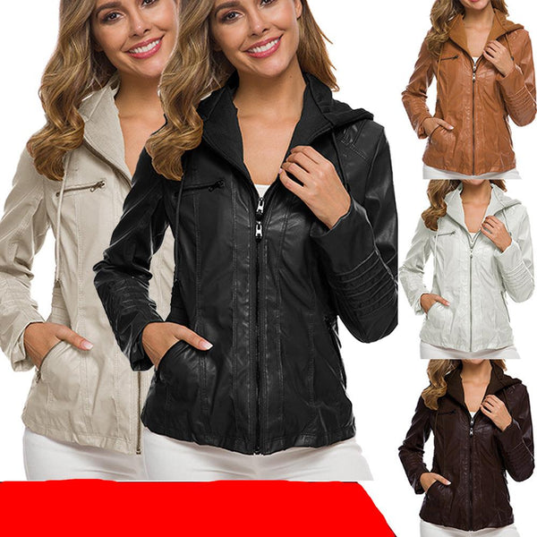 Long Sleeve Women's Leather Jacket Short Women's Jacket Motorcycle Clothing