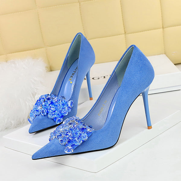 Korean banquet high heels gemstone rhinestone bow