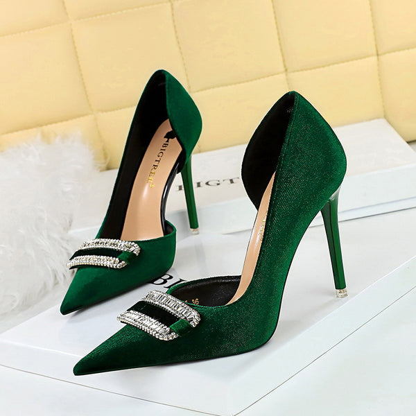 Pointed side hollow ultra-high heel rhinestone buckle