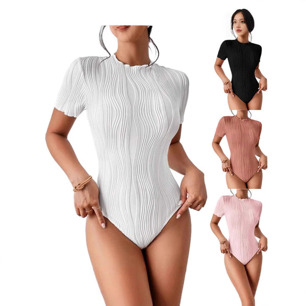 2025 Short Sleeve Ripple Top jumpsuit - Super Elastic, Easy and Fashionable