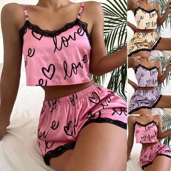 Charming suspender shorts satin sexy home wear
