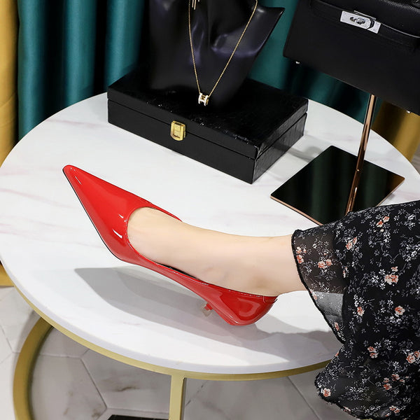 Spring versatile slim heel, mid heel, shallow mouthed pointed toe