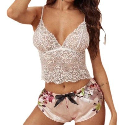 Cute women's lingerie set, sexy pajamas, suspender home pajamas, lace transparent two-piece set