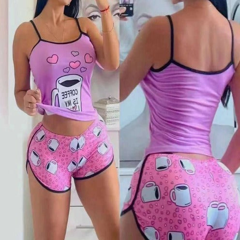 Cute and sexy lingerie suspenders for girls home clothes two piece set