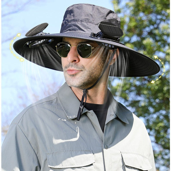 Solar Fan Hat for Men Women - UV Protection Wide Brim Fishing Camping Hat