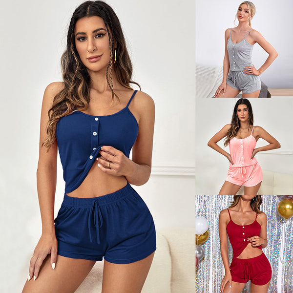 Lace shorts set sleeveless women's soft underwear split sleepwear set sexy casual wear