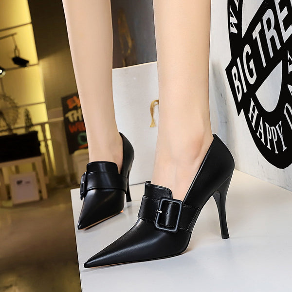 Summer Banquet Pointed Belt Buckle Single Shoes and Deep Mouth Shoes