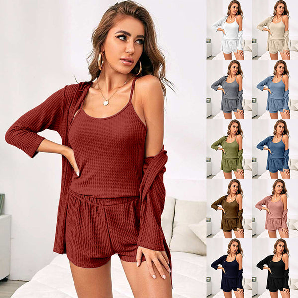 Elkaliy Women's Three Piece Casual Pajamas Victoria's Secret Fashion Women's Bathrobe