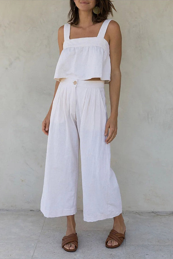 Square Neck Button-back Vest Long Pant Suits