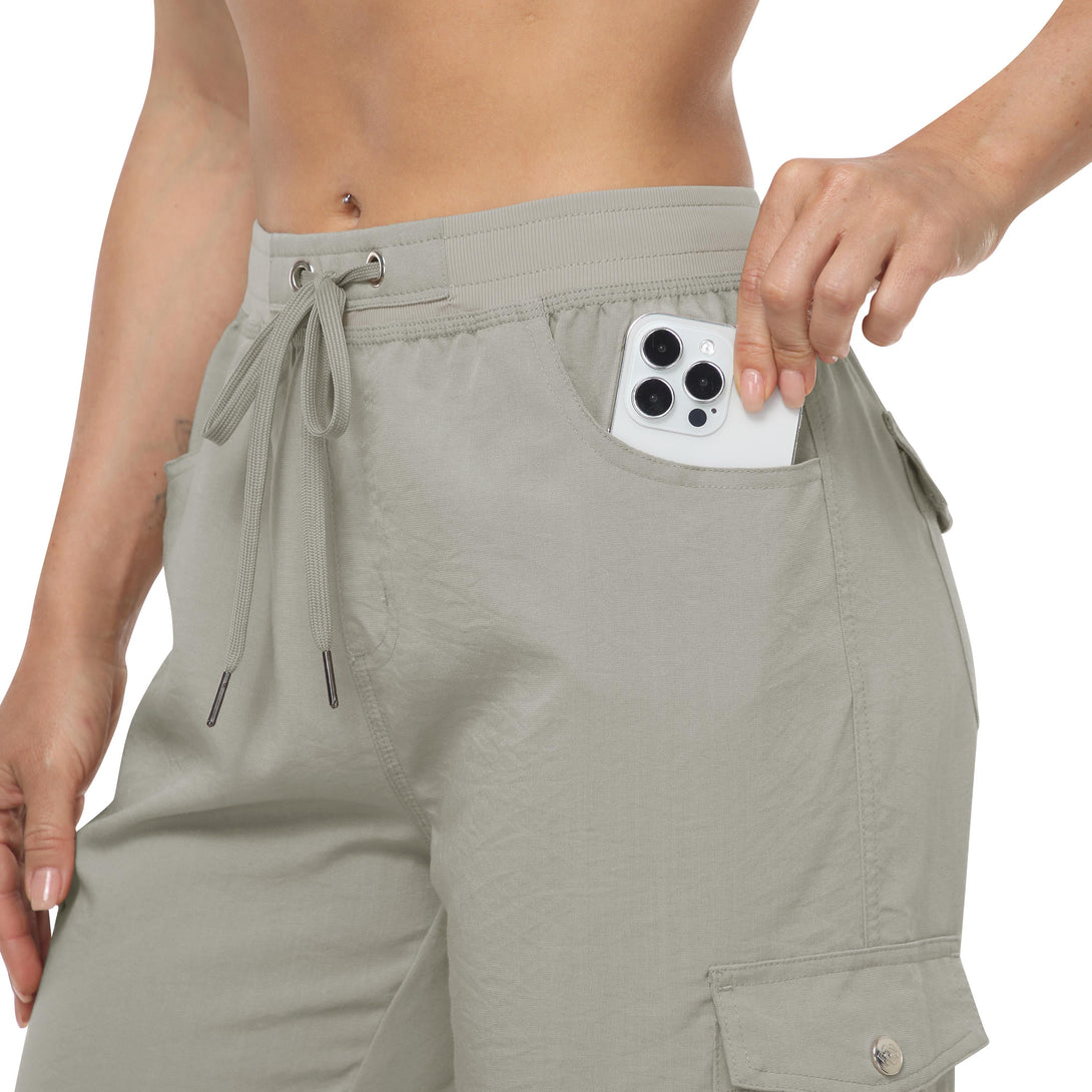 model-wearing-lightweight-travel-shorts-with-zipper-pockets