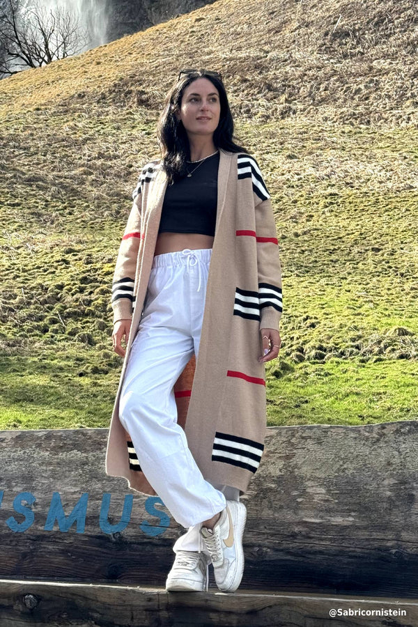Contrast Striped Open Front Cardigan