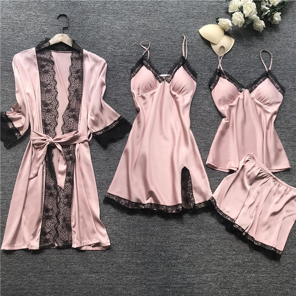 womens-lightweight-4-piece-pajama-set-pink
