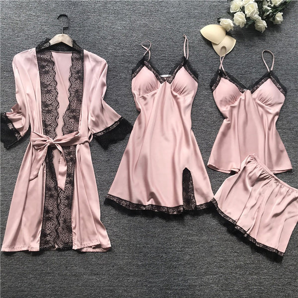 womens-lightweight-4-piece-pajama-set-pink