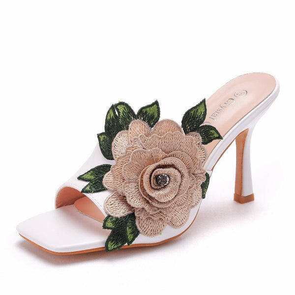 Crystal Flower Embroidery Wedding Sandals