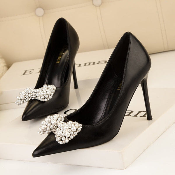 Fashion Banquet Pearl Bow High Heels