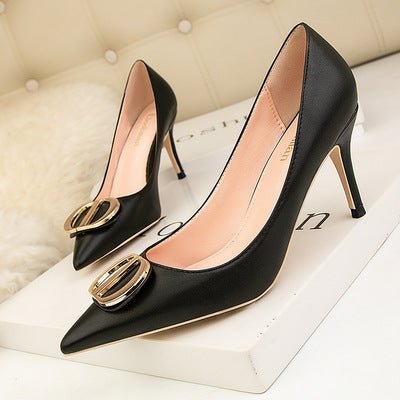 Fashion Occupation Leather Shallow Mouth Pointed High Heels