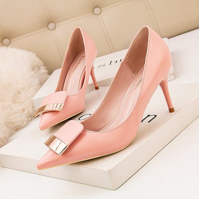 Fashion Pointed Toe PU Leather Metal Buckle Thin High Heels