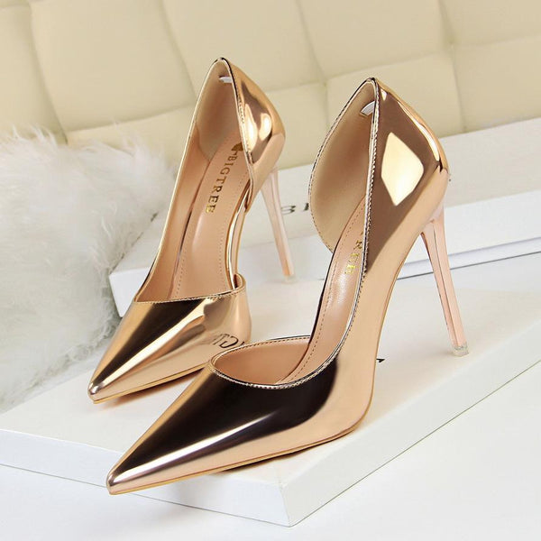 Fashion Shallow Side Hollow Pointed Toe Stiletto Heel Bridal Shoes