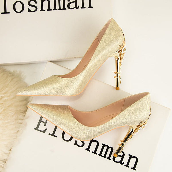 Metal Carved Candy Colors High Heels