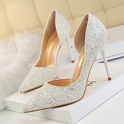 Metal Pointed Toe Shallow Bling Bridal Wedding High Heels