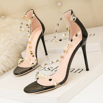 Riveting Shallow Mouth Pointed Hollow Platform High Heels
