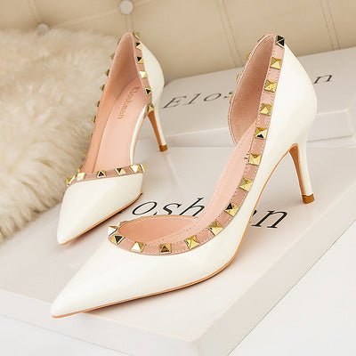 Rivets Office Side Cut-Outs Pointed Toe High Heels