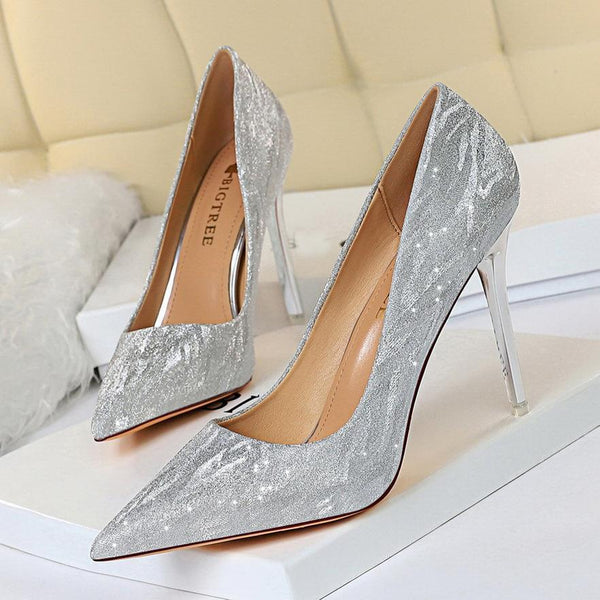 Sequined Pointed Toe Stiletto Heel Fashion Style Bridal Shoes