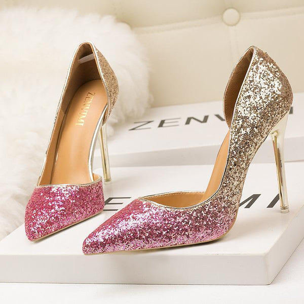 Sequined Stiletto Heel Pointed Toe Bridal Shoes