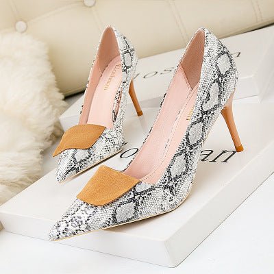 Serpentine Patchwork All-Match Dress Commute Fashion Heels