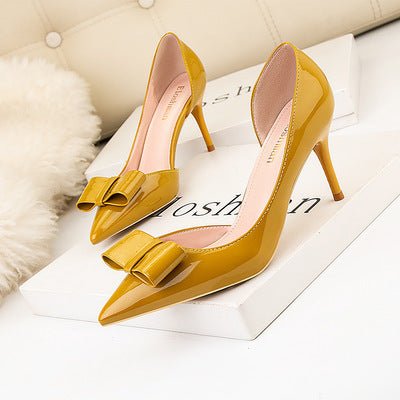 Sexy Bow Women Patent Leather Pointed Hollow High Heels