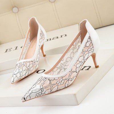 Sexy Lace UpperElegant Women Dress See Through High Heels