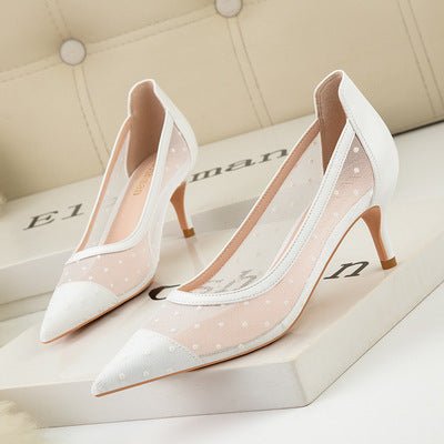 Sexy Mesh Polka Dots Shallow Wedding Party High Heels
