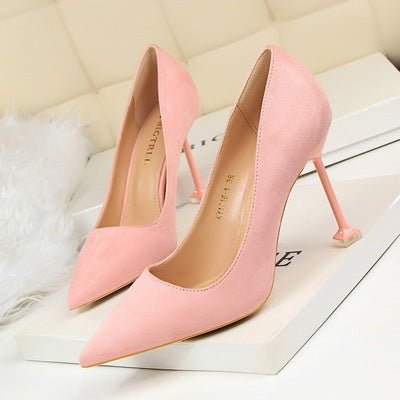Shallow Fashion Flock Pointed Concise Office High Heels