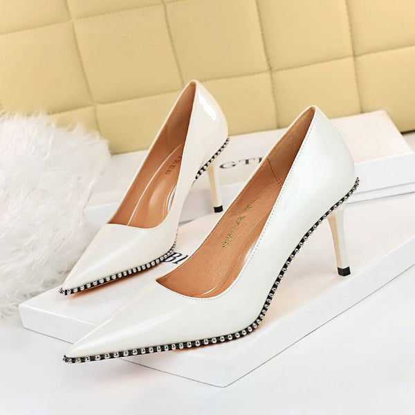 Shallow Mouth Metal Bead High Heels