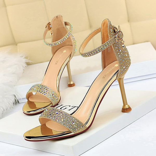 Shine Rhinestones Stiletto Heel Sandals Wedding Bridal Shoes