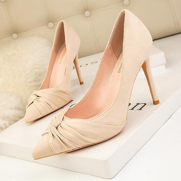 Womens Solid  Plicated Suede Pointed Toe Stiletto Heel Bridal Pumps